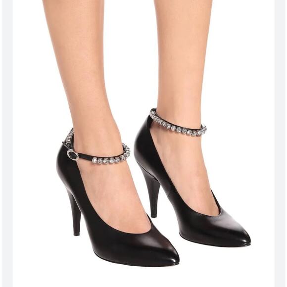 Gucci Ankle Crystal-Embellished Black Leather Pointed-Toe Pumps 36.5 - Picture 11 of 13